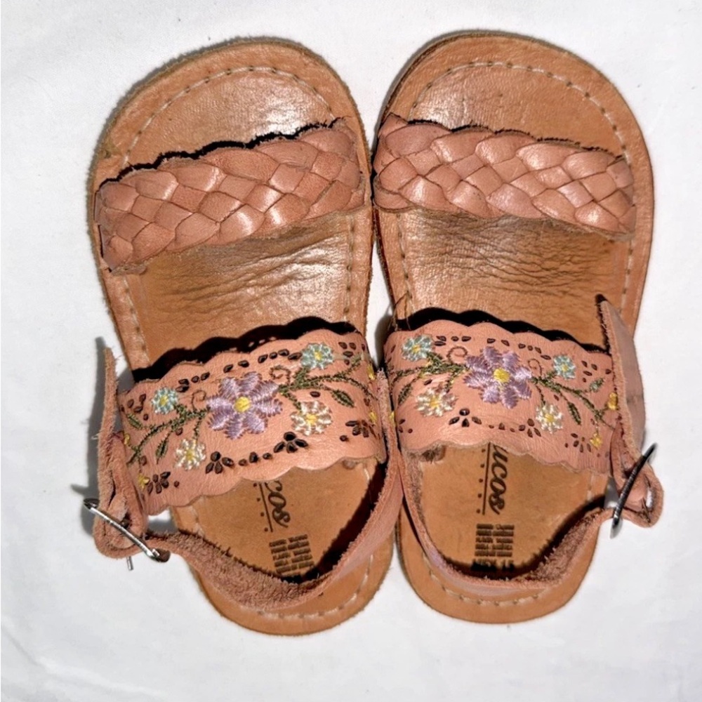 Embroidered Tan Kids Sandals